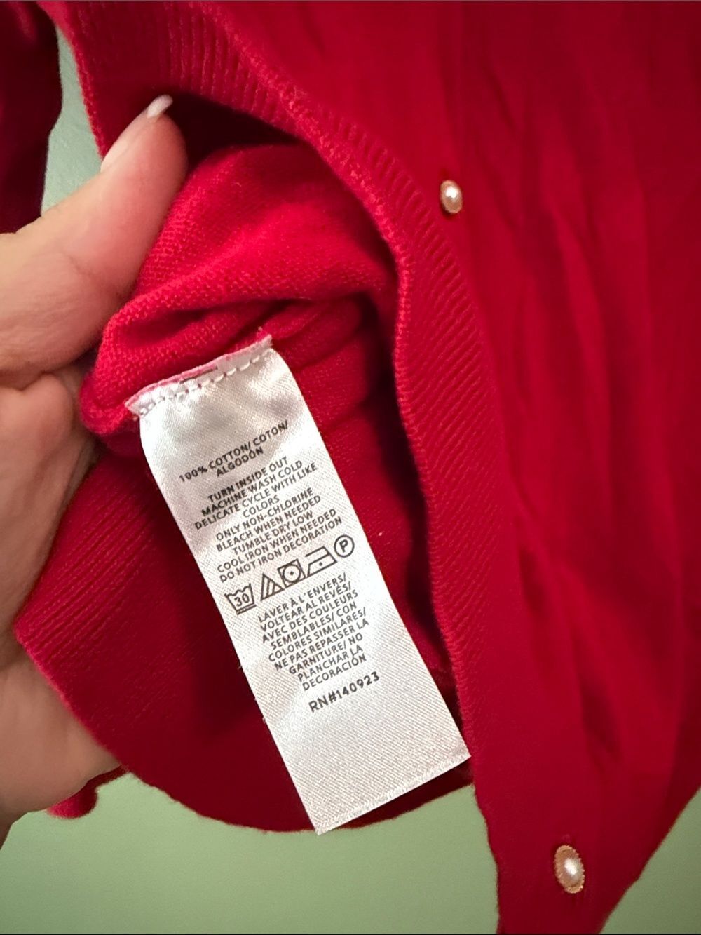 LOFT Women's Red Crewneck Pearl Gold Buttons Cardigan Sweater Sz S - Picture 6 of 7